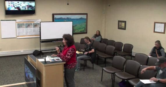 Jan Keiser speaks to members of the Homer Planning Commission during a public hearing on the latest draft of the 2045 Homer Comprehensive Plan on Wednesday, Aug. 20, 2025, in the Homer City Hall Cowles Council Chambers in Homer, Alaska. Screenshot.