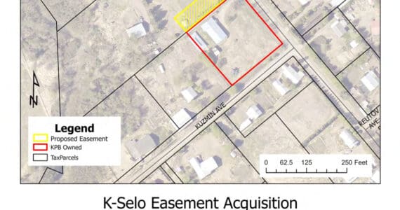 A map depicts the location of a recent easement acquisition in relation to the Kachemak Selo School Project. Photo courtesy of the Kenai Peninsula Borough