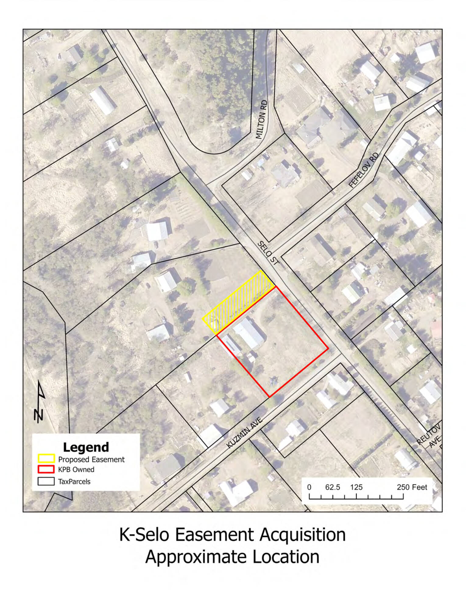 A map depicts the location of a recent easement acquisition in relation to the Kachemak Selo School Project. Photo courtesy of the Kenai Peninsula Borough