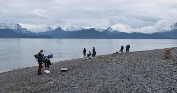 Salmon anglers prepare for fishing at the Land’s End beach on the Homer Spit. (Homer News file photo)
