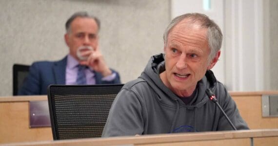 Brent Johnson speaks during a meeting of the Kenai Peninsula Borough Assembly in Soldotna, Alaska, on Tuesday, April 1, 2025. (Jake Dye/Peninsula Clarion)