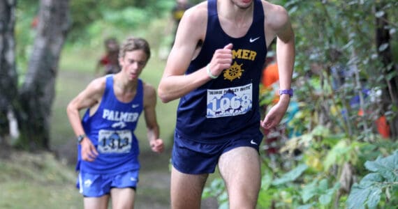 Homer’s Johannes Bynagle runs at the George Plumley Invite at Palmer High School in Palmer, Alaska, on Saturday, Sept. 6, 2025. (Photo by Jeremiah Bartz/Frontiersman)