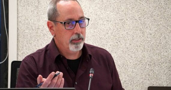 President Zen Kelly speaks during a meeting of the Kenai Peninsula Borough School District Board of Education in Soldotna, Alaska, on Monday, July 7, 2025. (Jake Dye/Peninsula Clarion)