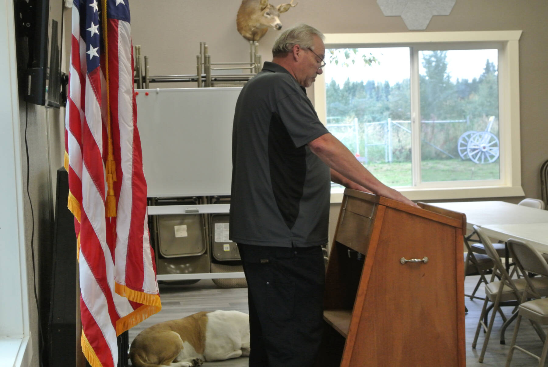 VFW Post 10221 Cmdr. Chuck Collins speaks to community members gathered in honor of Patriot Day on Thursday, Sept. 11, 2025, in Anchor Point, Alaska. (Delcenia Cosman/Homer News)