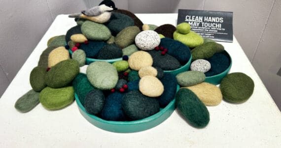 "Play" is an interactive mixed media piece by Jenna Gerrety, on display through September 2025 in Homer Council on the Arts' "Fabricated" exhibit in Homer, Alaska. Photo by Christina Whiting