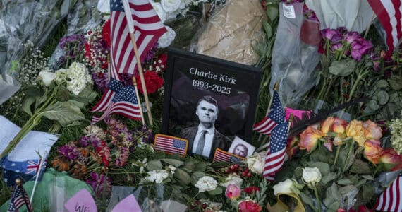 Items at a makeshift memorial for Charlie Kirk, who was fatally shot last week, on the campus at Utah Valley University in Orem, Utah, Sept. 16, 2025. (Loren Elliott/The New York Times)
