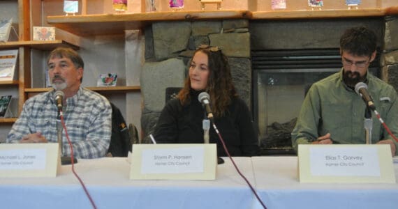 Homer City Council candidates answer questions during a forum hosted by the Homer News, Peninsula Clarion and KBBI AM 890 on Wednesday, Sept. 24, 2025, at the Homer Public Library in Homer, Alaska. (Delcenia Cosman/Homer News)