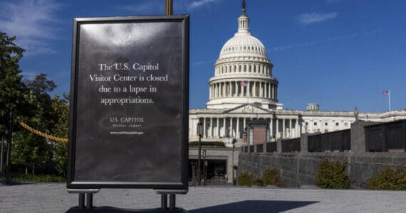 Signage outside the Capitol Hill visitors center notifies the public of its closure due to the government shutdown in Washington, on Wednesday, Oct. 1, 2025. The first government shutdown in nearly six years left federal agencies in flux and many of their employees in a state of confusion on Wednesday, Oct. 1, 2025, as they received last-minute and conflicting instructions from managers. (Alex Kent/The New York Times)
