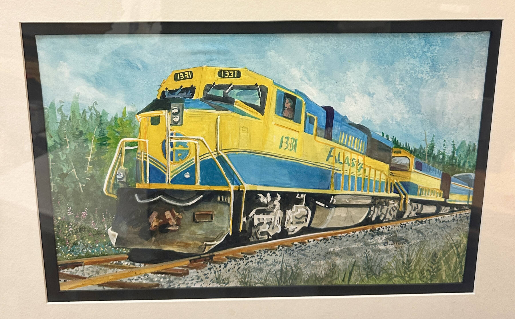 “Alaska Railroad” is a watercolor painting by artist Bruce Sink on display through October in his solo exhibit at Fireweed Gallery. Photo provided by Fireweed Gallery