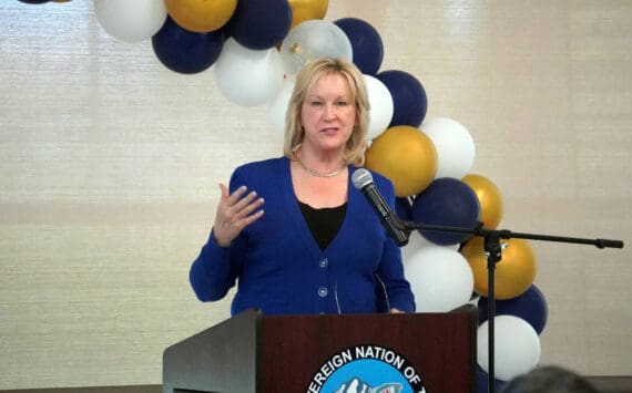 Jake Dye/Peninsula Clarion
FILE - Alaska Lieutenant Governor Nancy Dahlstrom speaks during a celebration of the 10th anniversary of the Dena’ina Wellness Center in Kenai, Alaska, on Friday, July 12, 2024.