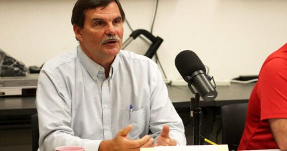 Henry Knackstedt speaks during a forum with candidates for Kenai mayor and city council at the Kenai Community Library in Kenai, Alaska, on Thursday, Sept. 4, 2025. (Jake Dye/Peninsula Clarion)