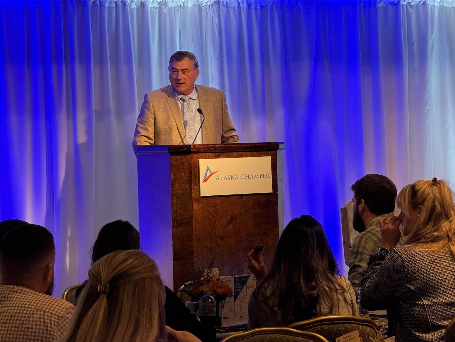 HEX, LLC and Furie Operating Alaska president and CEO John Hendrix speaks during the 2025 Premier Business Awards, hosted by the Alaska Chamber at the Alaska Business Summit, on Oct. 9, 2025, at the Alyeska Resort in Girdwood, Alaska. Photo provided by Lauren Hendrix