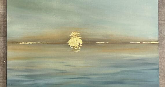 "Settle," an acrylic and foil painting on canvas by Homer artist Pamela Fraley, is one of numerous pieces in her solo exhibit, "Currents," on display through October 2025 at the Art Shop Gallery in Homer, Alaska. Photo provided by Pamela Fraley