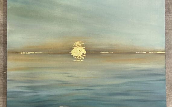 "Settle," an acrylic and foil painting on canvas by Homer artist Pamela Fraley, is one of numerous pieces in her solo exhibit, "Currents," on display through October 2025 at the Art Shop Gallery in Homer, Alaska. Photo provided by Pamela Fraley