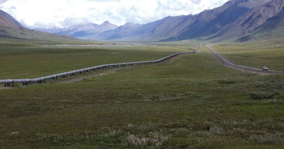 Alaska’s natural gas pipeline would largely follow the route of the existing trans-Alaska oil pipeline, pictured here, from the North Slope. Near Fairbanks, the gas line would split off toward Anchorage, while the oil pipeline continues to the Prince William Sound community of Valdez. (Photo by David Houseknecht/United States Geological Survey)