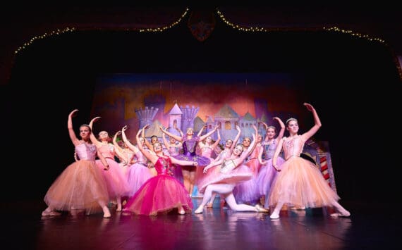 Dancers in last year’s annual Nutcracker ballet rehearse “Waltz of the Flowers” on the Mariner Theatre Stage at Homer High School in Homer, Alaska. Photo courtesy of Chris Kincaid