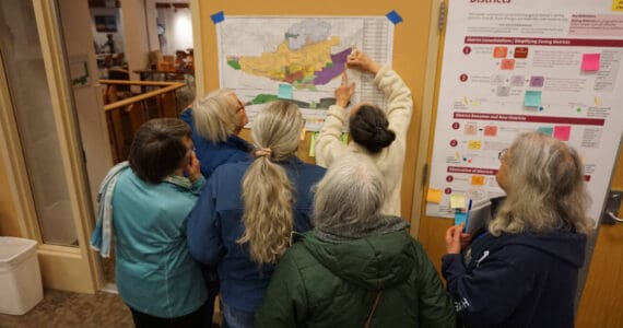 Community members attending the Title 21 Open House hosted by the City of Homer share their ideas on proposed zoning district changes on Thursday, Nov. 6, 2025, at Kachemak Bay Campus in Homer, Alaska. Photo courtesy Karyn DeCino
