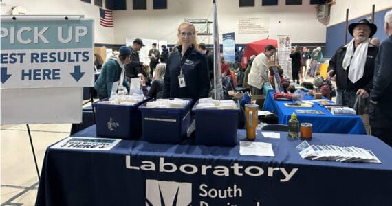 A South Peninsula Hospital employee mans the table for blood test results during the Rotary Health Fair on Saturday, Nov. 8, 2025, at Christian Community Church in Homer, Alaska. Photo provided by South Peninsula Hospital