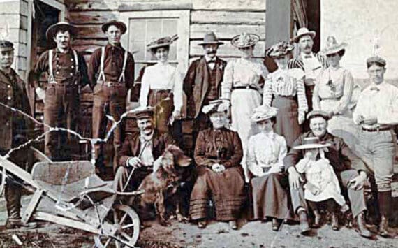 This 1903 photograph of mostly Kenai residents shows (back, far left) Hans Peter Nielsen, first superintendent of Kenai’s agricultural experiment station. Nielsen began work at the station in 1899 and resigned at the end of the 1903 season. (Photo from the Alaska State Library historical collection)