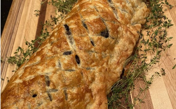 This dish, an earthy and herbaceous vegetarian reimagining of the classic beef wellington, is finished nicely with a creamy maple balsamic sauce. Photo by Tressa Dale/Peninsula Clarion