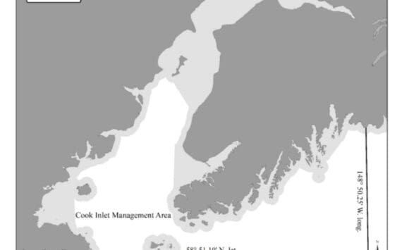 A map depicts the Cook Inlet Area state waters closed to retention of big skates through Dec. 31, 2025. Photo courtesy of the Alaska Department of Fish and Game