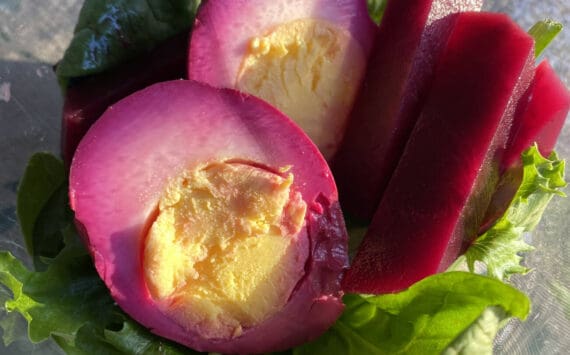 Served together on a bed of greens, these pickled eggs and beets make a light but cheerful lunch. Photo by Tressa Dale/Peninsula Clarion