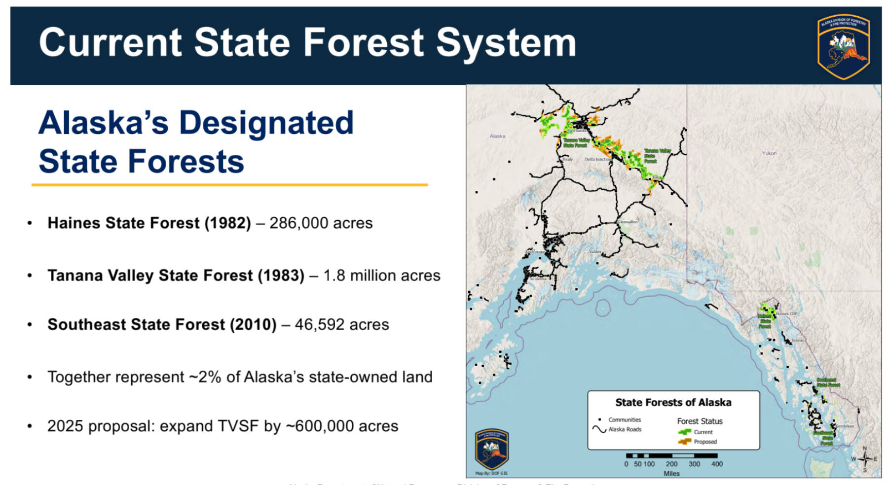 A map presented by the Alaska Department of Natural Resources during a virtual meeting on Dec. 11, 2025, shows the location of a potential Kenai Peninsula State Forest. The Division of Forestry and Fire Protection must gather community perspectives before creating a proposal, and so far theyve received mixed input. Screenshot.