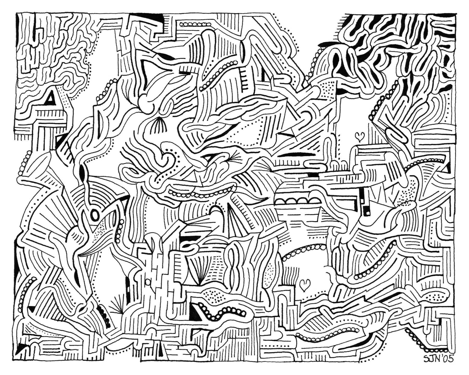 Inclusive is a pen and ink drawing by Steve Natanson, on display alongside his photography at Grace Ridge Brewing through the month of January. Photo provided by Grace Ridge Brewing