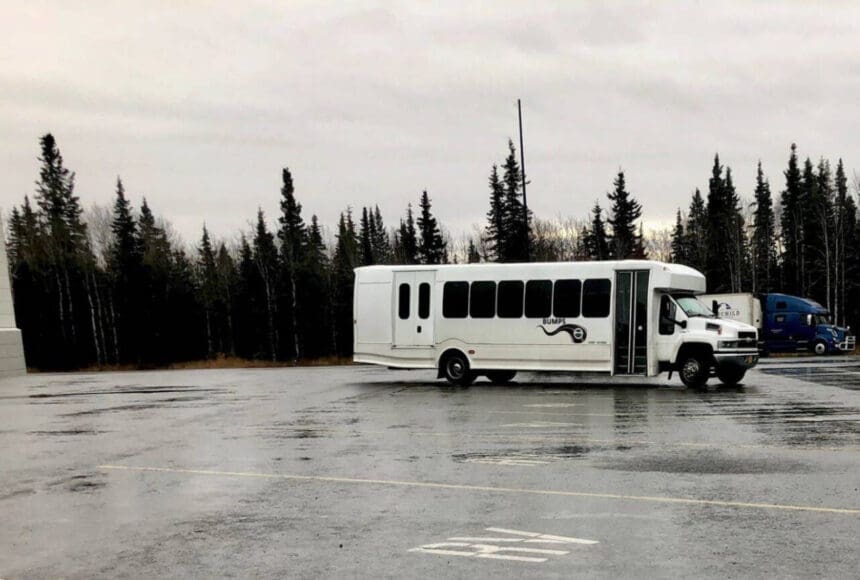 <p>A BUMPS bus waits for passengers in the Walmart parking lot in Kenai, Alaska, on Oct. 15, 2018. (File photo)</p>