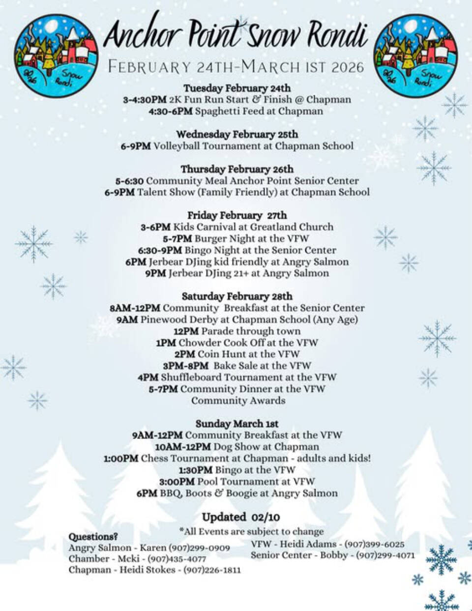 The 2026 Anchor Point Snow Rondi winter festival will take place Feb. 24 through March 1. Photo courtesy Anchor Point Chamber of Commerce