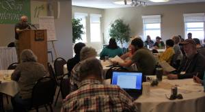 Local author Richard Chiappone discusses the merits of writing in the first person point of view with attending members of the 2018 Kachemak Bay Writers Conference in his workshop, I, Me, My: The Privileges and Responsibilities of the First Person Point of View Narrator, on Saturday, June 9, 2018 at Lands End Resort in Homer, Alaska. (Photo by Delcenia Cosman)