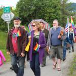 Rep. Paul Seaton (R-Homer) walks with his wife, Tina, along Ocean Drive during Homers first Pride March on Saturday, June 23, 2018 in Homer, Alaska. Several representatives of local government and the clergy participated in the march. (Photo by Megan Pacer/Homer News)