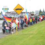 Participants in Homers first ever Pride March start out from WKFL Park along Pioneer Avenue on Saturday, June 23, 2018 in Homer, Alaska. The march route went all the way to Grace Ridge Brewery. (Photo by Megan Pacer/Homer News)
