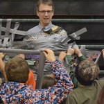 West Homer Elementary Principal Eric Waltenbaugh gets duct taped to the wall in the multipurpose room. Students at West Homer and Fireweed Academy got the reward of plastering duct tape across the principals for filling up a jar with tokens handed out when a student showed good behavior like being respectful and responsible.