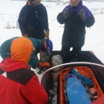 Kachemak Ski Club members do rescue training on Sunday at the Homer Rope Tow. Participating were, from left to right, Doug Reid, Karen Northrup, KSC president Dr. Randy Wiest and tow inspector Bill Morse.