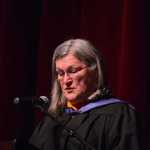 University of Alaska Anchorage alumna Francie Roberts delivers the keynote address at Kachemak Bay Campus commencement last Wednesday.