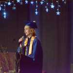 Valedictorian Jonas Noomah delivers his speech at Homer High School Commencement exercises on Tuesday night.