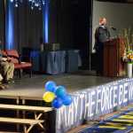 Homer High School Principal Douglas Waclawski speaks at commencement on Tuesday night.