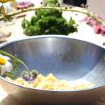 Guests at the First Annual Great Garlic Scape Festival at Synergy Gardens learned how to pickle ginger from Homestead Restaurant Chef Richard Nell. Fresh flowers from the farm adorned the tables at the festival.