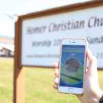 The Homer Christian Church sign is another Pokestop along Pioneer Avenue.