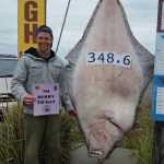 Patrick Schemp of Kronach, Bavaria, Germany reeled in a 348.6-pound halibut while fishing on July 21, but with no derby ticket, he lost out on the opportunity to become the new derby leader.