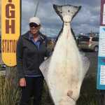 Kim McCallum of San Antonio, Texas, caught a 149.9-pound halibut on July 26, however the fish falls short of the current lead derby weight.