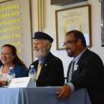Homer Mayor Beth Wythe, Rep. Paul Seaton and John Cox pose for a photo at the Homer Chamber of Commerce and Visitor Center debate on Tuesday at the Homer Elks Lodge.