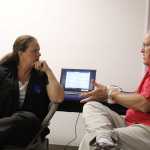 Beth Wythe and campaign manager Duane Parlow have a discussion as the results come in for the District 31 state house seat on Tuesday, Aug. 16.