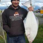 Tyler Dullum of Reno, Nevada caught a left-handed, or "lefty," halibut while fishing with Captain B's Alaskan C's Adventures on Aug. 23.