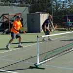 Bill Bloom and Dan Holleman compete in the men's doubles category in pickleball at the Alaska Senior Games held in Faribanks. The pair won gold in their category.