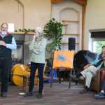 Ken Castner and Nancy Lord speak to guests at the Homer Public Library 10th Birthday celebration on Saturday, Sept. 17. Lord, who was on the library advisory board for 10 years and chaired the captial campaign that raised funds for the current building, touched on the importance of the library in the Homer community and encouraged guests to remind the city of the many services the library provides. "We have to keep convincing those who hold the purse strings that the library is a community priority and essential part of our community that needs continued funding," Lord said. "We encourage you to be good citizens as well as library users."