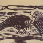 One of the wood-block prints made by Claudio Orso-Giacone during his residency at Bunnell Street Arts Center.