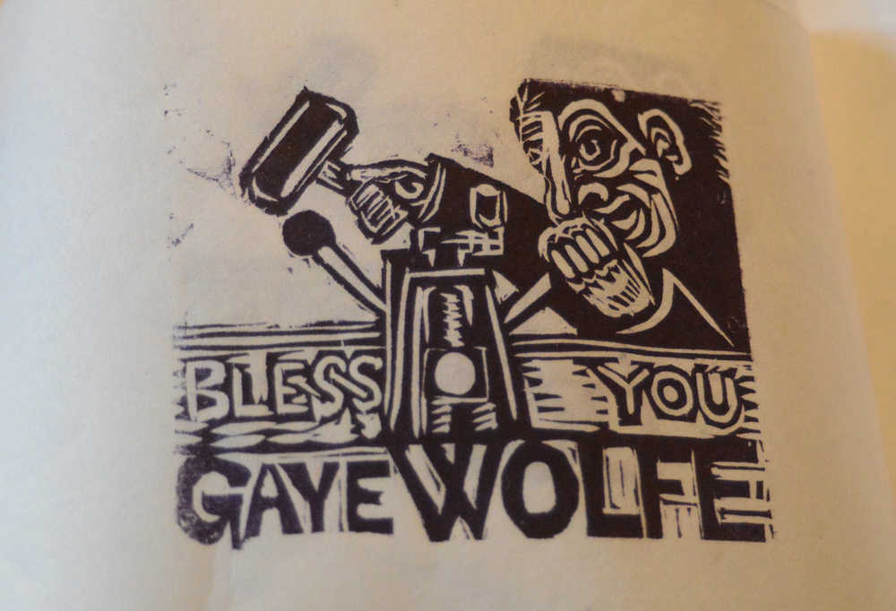 A wood-block print made by Claudio Orso-Giacone during his residency at Bunnell Street Arts Center last month. He used a printing press donated to Bunnell by the estate of the late Homer artist.