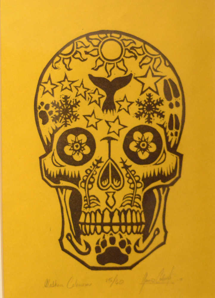 James Adcox's block print, "Alaskan Calavera."